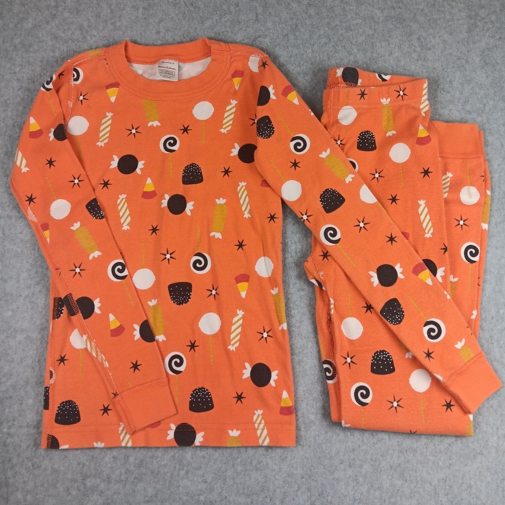Hanna Andersson Pajama Set "Sweet Treats" 10 Kids Orange Halloween Candy Organic